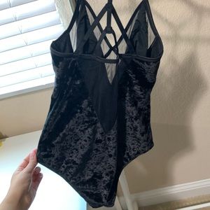 Black velvet/mesh bodysuit